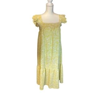 By The River Yellow Floral Tiered Midi Dress Size Small